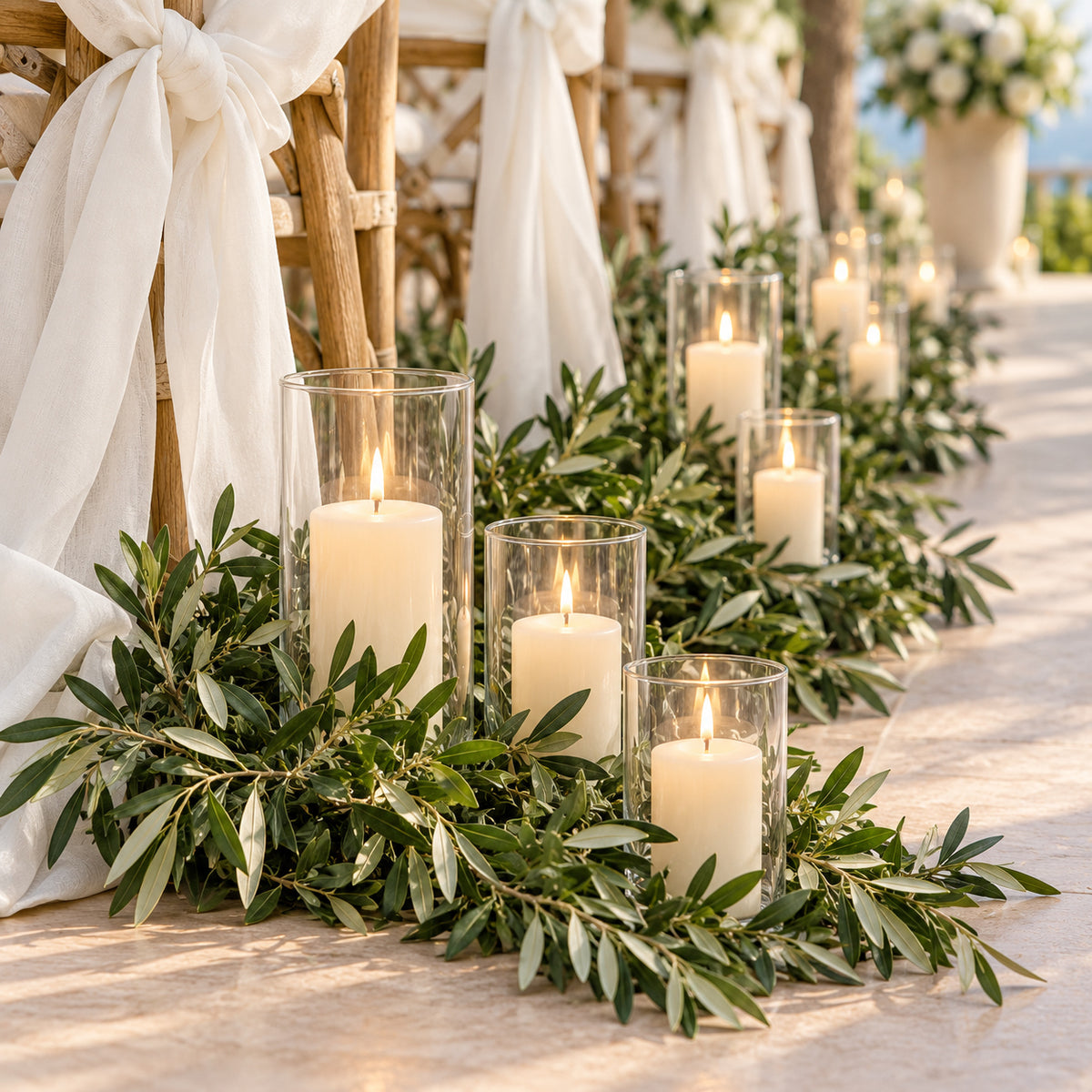 Glass Candle Vases with Olive Leaves – Set of 19