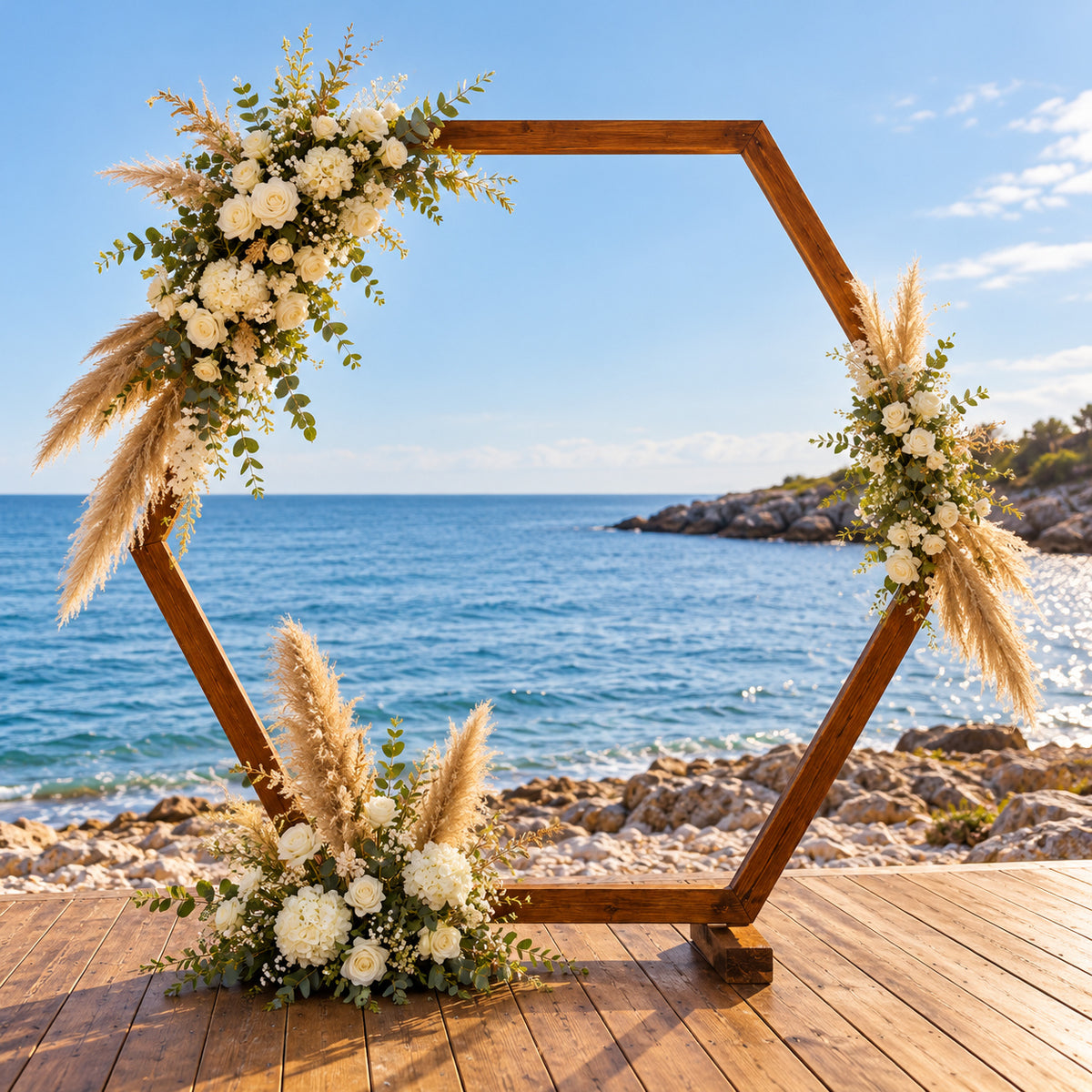 Hexagon Wedding Arch with Pampas & Flowers