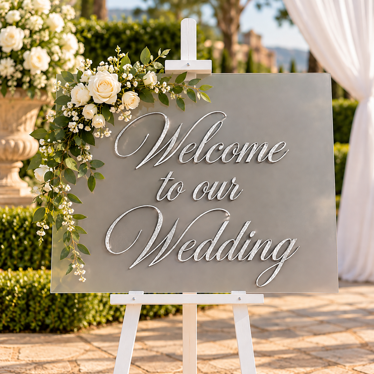 White, Gold or Silver Welcome Sign
