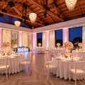 Fairy Lights Behind Top Table and Uplights