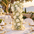 White Rose and Gypsophila Centrepiece on Gold Stand